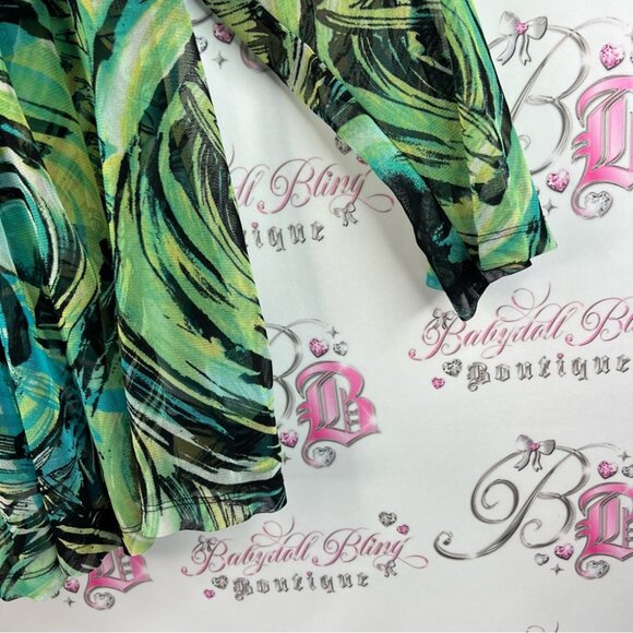 Nicola long sleeve blouse vinrant Green and Black blue Blouse abstract paint - Picture 5 of 14